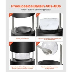 VEVOR Ice Ball Press Kit, Aviation Aluminum Ice Press with Ice Block Mold, Large Mat, Tong, Drip Tray, One Glass, Round Ice Ball Maker 2.4"/60 mm Ice Sphere, for Whiskey, Cocktail on Party & Holiday