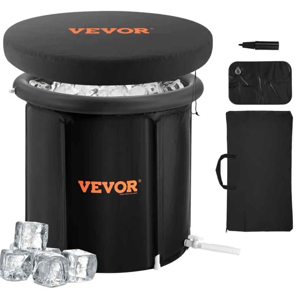 VEVOR Ice Bath Tub, Cold Water Therapy Plunge Tub for Athletes, Portable Outdoor Ice Barrel Plunge Pool for Recovery, 90 Gal Inflatable Folding Bathtub with Cover, Home Ice Pod for Adult, 32"Lx30"H