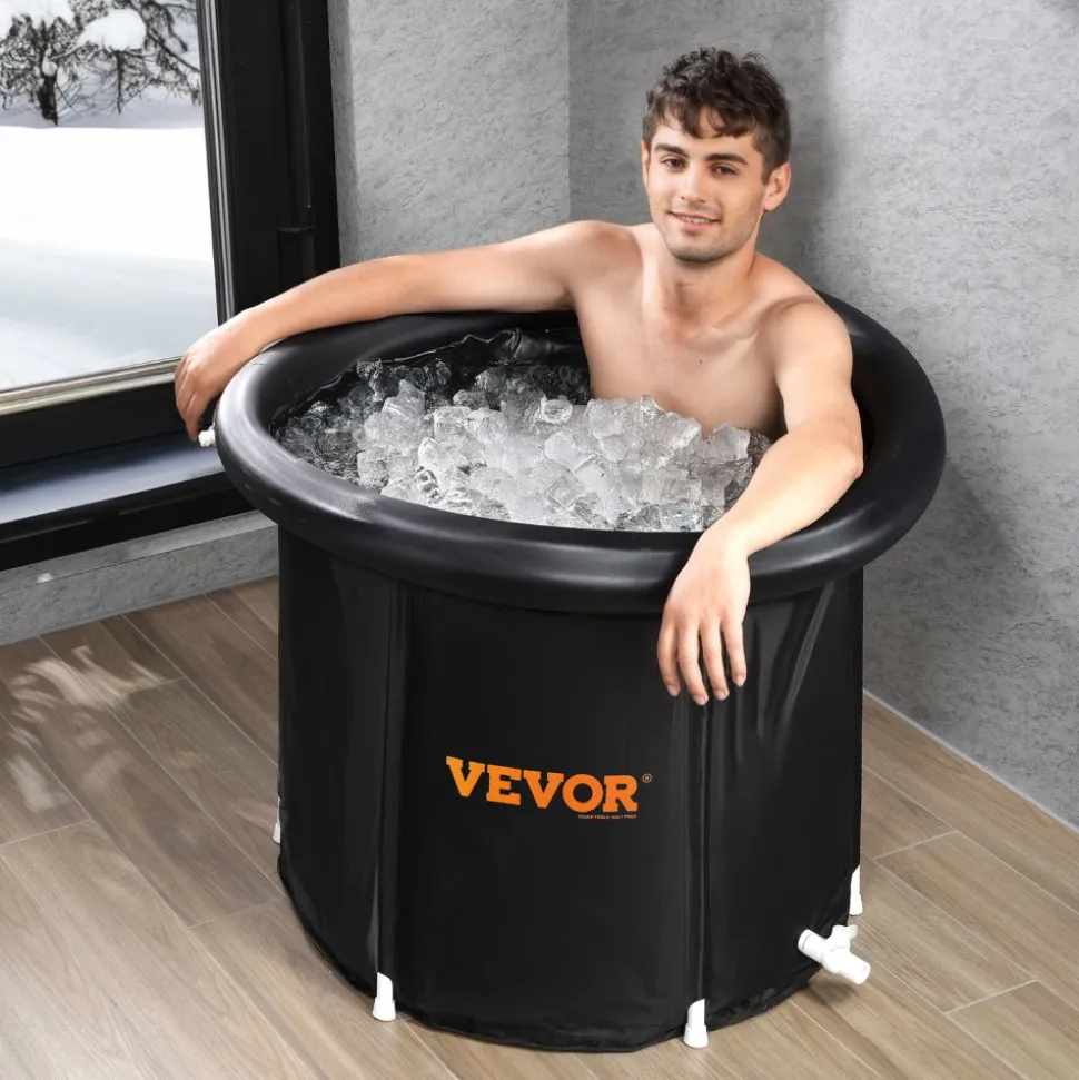 VEVOR Ice Bath Tub, Cold Water Therapy Plunge Tub for Athletes, Portable Outdoor Ice Barrel Plunge Pool for Recovery, 90 Gal Inflatable Folding Bathtub with Cover, Home Ice Pod for Adult, 32"Lx30"H