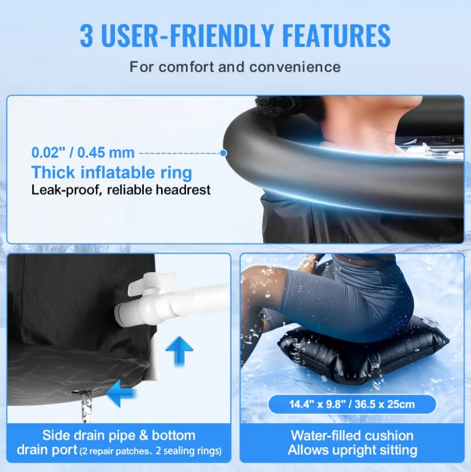 VEVOR Ice Bath Tub, Cold Water Therapy Plunge Tub for Athletes, Portable Outdoor Ice Barrel Plunge Pool for Recovery, 90 Gal Inflatable Folding Bathtub with Cover, Home Ice Pod for Adult, 32"Lx30"H