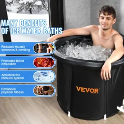 VEVOR Ice Bath Tub, Cold Water Therapy Plunge Tub for Athletes, Portable Outdoor Ice Barrel Plunge Pool for Recovery, 90 Gal Inflatable Folding Bathtub with Cover, Home Ice Pod for Adult, 32