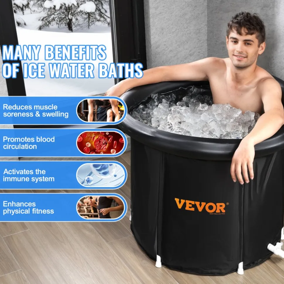 VEVOR Ice Bath Tub, Cold Water Therapy Plunge Tub for Athletes, Portable Outdoor Ice Barrel Plunge Pool for Recovery, 90 Gal Inflatable Folding Bathtub with Cover, Home Ice Pod for Adult, 32"Lx30"H
