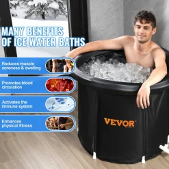 VEVOR Ice Bath Tub, Cold Water Therapy Plunge Tub for Athlete, Portable Outdoor Ice Barrel Plunge Pool for Recovery, 98 Gal Inflatable Folding Bathtub with Cover, Home Ice Pod for Adult, 35.4