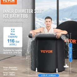 VEVOR Ice Bath Tub, Cold Water Therapy Plunge Tub for Athlete, Portable Outdoor Ice Barrel Plunge Pool for Recovery, 98 Gal Inflatable Folding Bathtub with Cover, Home Ice Pod for Adult, 35.4
