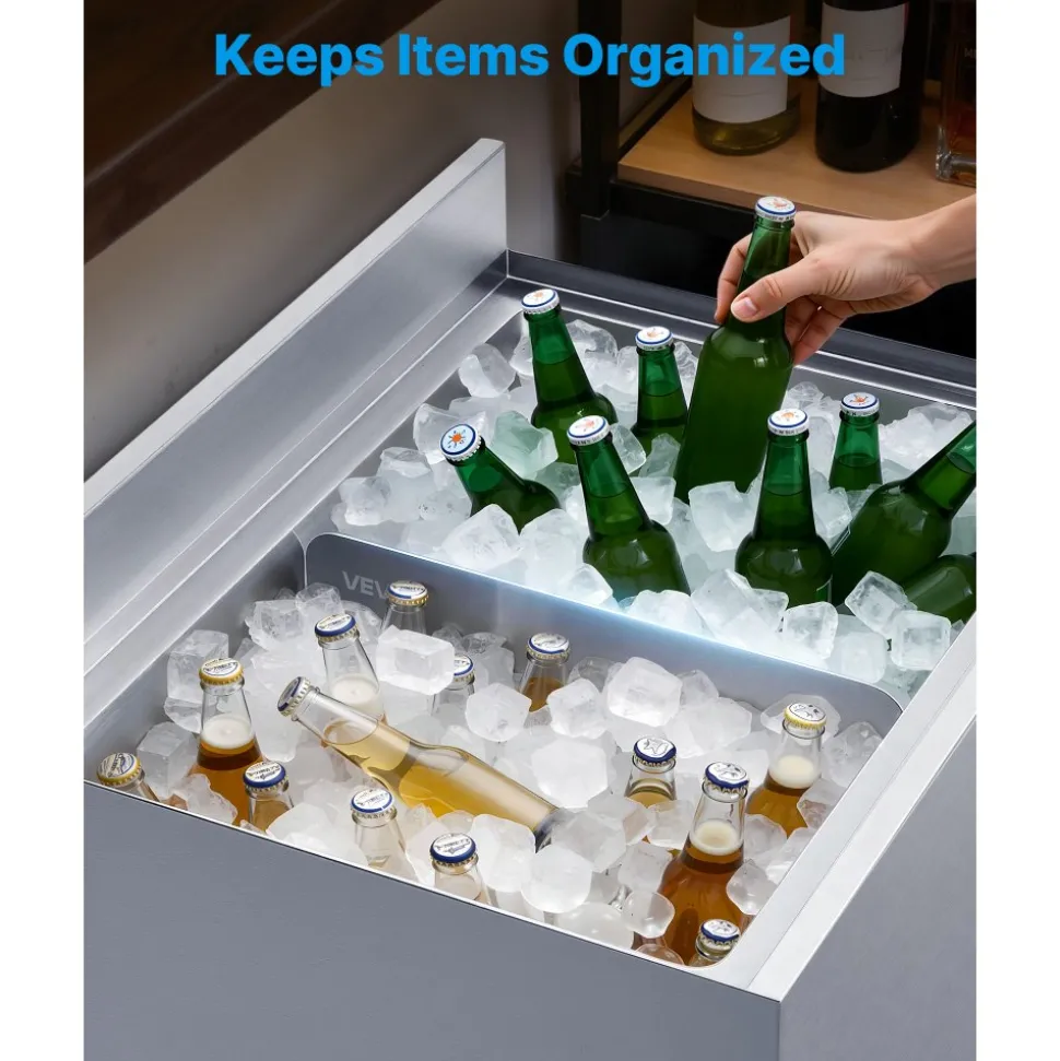 VEVOR Ice Bin Partition, 20.2 x 5.55 Inch, Stainless Steel Divider for 24 Inch Bar Ice Bins, Stable Bottom Support & Easy to Clean, Food Grade 304 Stainless Steel for Kitchen, Bar, Restaurant, Pub