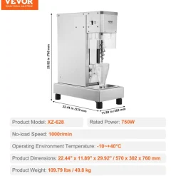 VEVOR Ice Cream Blender, 750W High-Speed Ice Cream Maker Mixer Stir Machine 1740RPM, 304 Stainless Steel Ice Cream Shaker, Long Handle + PC Protective Shield, Customizable with any Flavor of Ice Cream