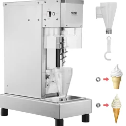 VEVOR Ice Cream Blender, 750W High-Speed Ice Cream Maker Mixer Stir Machine 1740RPM, 304 Stainless Steel Ice Cream Shaker, Long Handle + PC Protective Shield, Customizable with any Flavor of Ice Cream