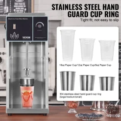 VEVOR Ice Cream Blender, 400W High-Speed Ice Cream Maker Mixer Stir Machine 4200RPM, Stepless Speed Adjustment, 304 Stainless Steel Ice Cream Shaker, 3 Hand Cups, Make Various Flavors of Ice Cream