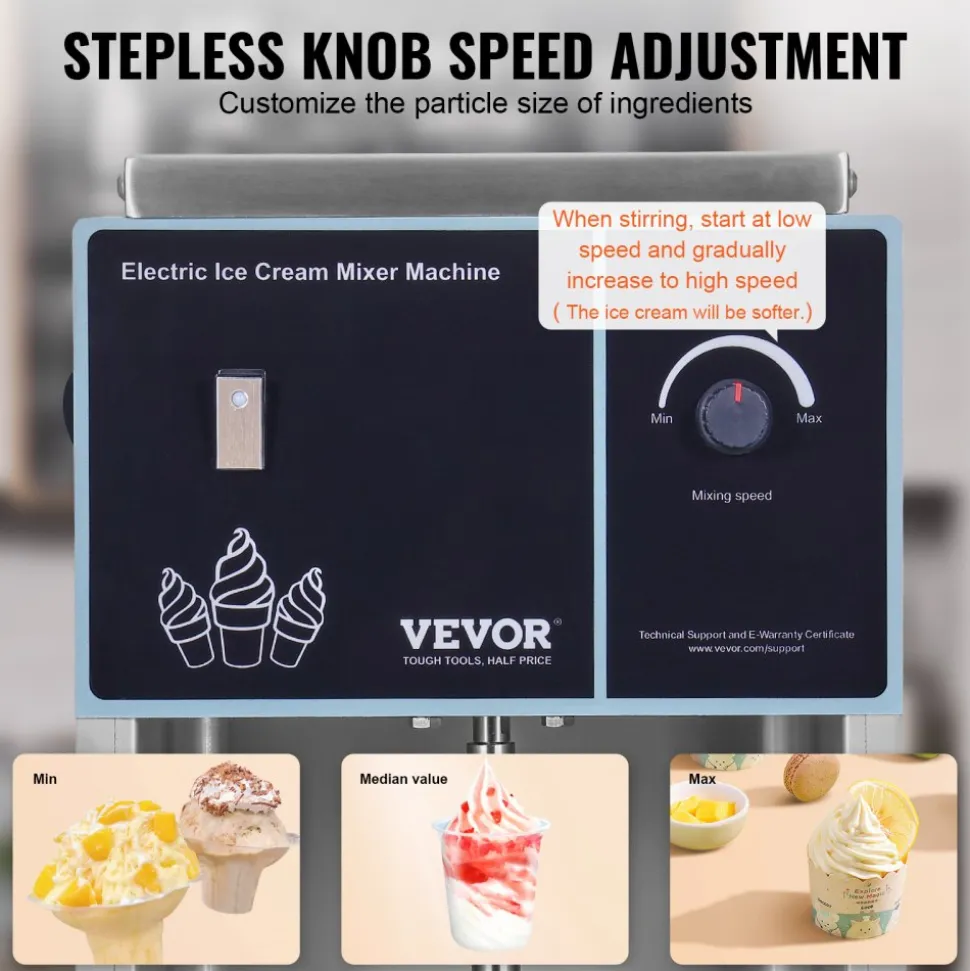VEVOR Ice Cream Blender, 400W High-Speed Ice Cream Maker Mixer Stir Machine 4200RPM, Stepless Speed Adjustment, 304 Stainless Steel Ice Cream Shaker, 3 Hand Cups, Make Various Flavors of Ice Cream
