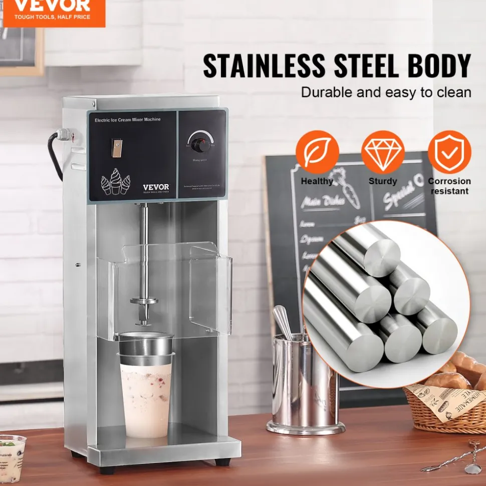 VEVOR Ice Cream Blender, 400W High-Speed Ice Cream Maker Mixer Stir Machine 4200RPM, Stepless Speed Adjustment, 304 Stainless Steel Ice Cream Shaker, 3 Hand Cups, Make Various Flavors of Ice Cream