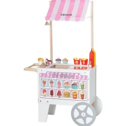 VEVOR Ice Cream Cart for Kids, 20+ PCS Accessories, Pretend Play Ice Cream Shop Kitchen Food Toys with Ice Cream Cone & Popsicle, Awning & Freezer, Storage Drawers & Flipping Menus, For Kids Aged 3-7