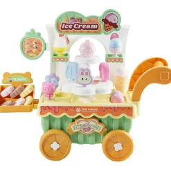 VEVOR Ice Cream Cart for Kids, 27 PCS Accessories, Pretend Play Store with Storage Trolley with Pretend Money, Sound & Light Effects, Montessori Educational Ice Cream Truck Toys for Toddlers 3+