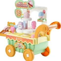 VEVOR Ice Cream Cart for Kids, 27 PCS Accessories, Pretend Play Store with Storage Trolley with Pretend Money, Sound & Light Effects, Montessori Educational Ice Cream Truck Toys for Toddlers 3+