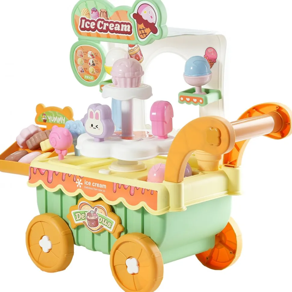 VEVOR Ice Cream Cart for Kids, 27 PCS Accessories, Pretend Play Store with Storage Trolley with Pretend Money, Sound & Light Effects, Montessori Educational Ice Cream Truck Toys for Toddlers 3+