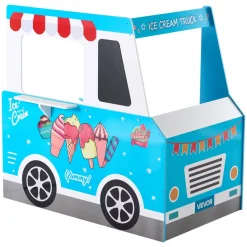 VEVOR Ice Cream Cart for Kids, 20+ PCS Ice Cream Truck Wooden Playset, Pretend Play Stand with Steering Wheel & Chalkboard, Payment Scanner & Freezer, Faucet & Sink, Suitable for Kids 3-7 Years Old
