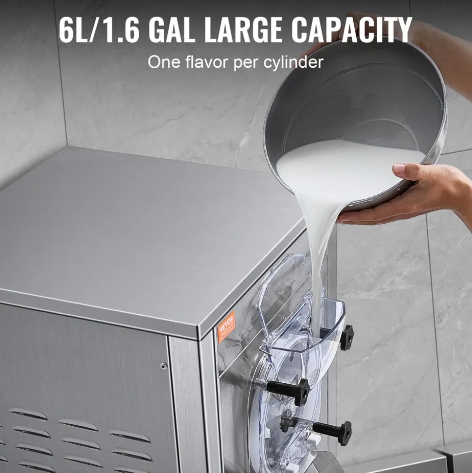 VEVOR Ice Cream Maker for Commercial Use, Produces 18 Liters per Hour, 1780W, Offers Single Flavor, Equipped with Wheels, 6L Stainless Cylinder, LED Display, Automatic Cleaning & Pre-cooling Functi