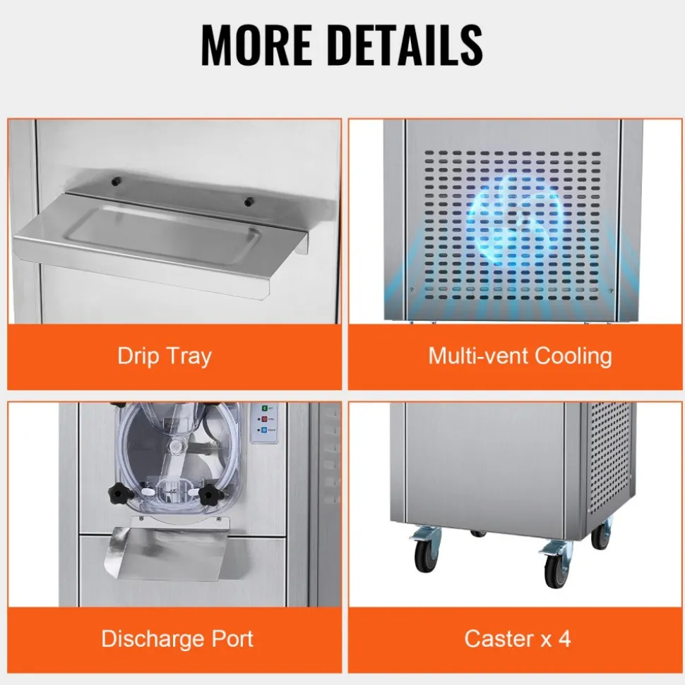 VEVOR Ice Cream Maker for Commercial Use, Produces 18 Liters per Hour, 1780W, Offers Single Flavor, Equipped with Wheels, 6L Stainless Cylinder, LED Display, Automatic Cleaning & Pre-cooling Functi