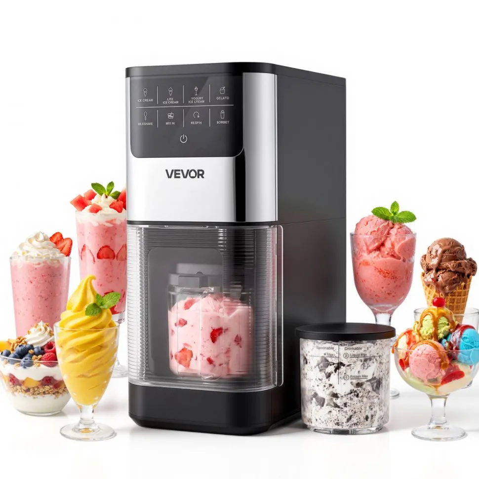 VEVOR Ice Cream Maker, 7-in-1 Frozen Treat Maker for Gelato, Sorbet, Milkshake, Frozen Yogurt & Lite Ice Cream, Homemade Ice-Cream Machine with One-Touch Mix-in + Respin for Smooth, Creamy Texture