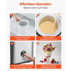 VEVOR Ice Cream Maker, 2.11 Qt. Large Capacity, Electric Automatic Ice-Cream Machine, with Easy Operation & Cleaning, Stainless Steel Shell, for Homemade Frozen Yogurt, Fruit Sorbet, Gelato, Silver