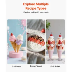 VEVOR Ice Cream Maker, 2.11 Qt. Large Capacity, Electric Automatic Ice-Cream Machine, with Easy Operation & Cleaning, Stainless Steel Shell, for Homemade Frozen Yogurt, Fruit Sorbet, Gelato, Silver