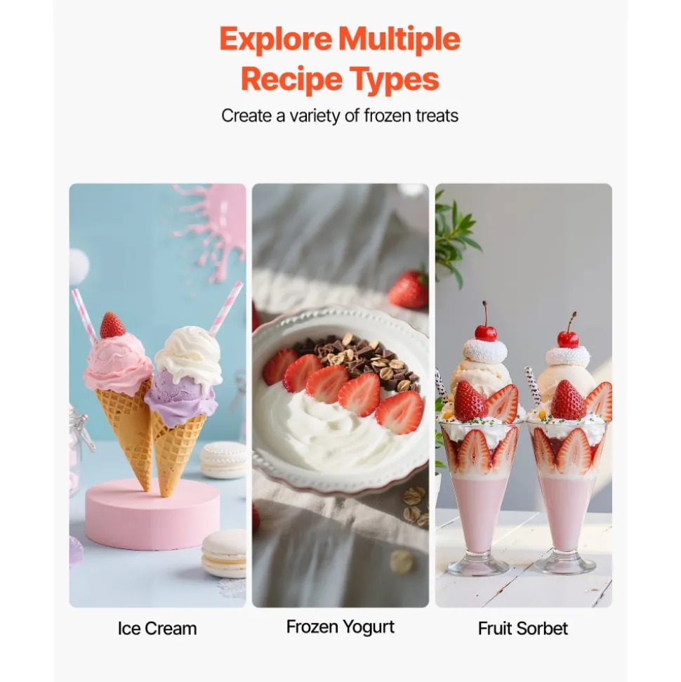 VEVOR Ice Cream Maker, 2.11 Qt. Large Capacity, Electric Automatic Ice-Cream Machine, with Easy Operation & Cleaning, Stainless Steel Shell, for Homemade Frozen Yogurt, Fruit Sorbet, Gelato, Silver