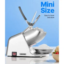 VEVOR Ice Crusher Machine, 143lbs Per Hour Electric 2 Blades Snow Cone Maker, Stainless Steel Shaved Ice Machine with Bowl and Cover, 300W 2000RPM Ice-Shaver for Home and Commercial Use, Silver