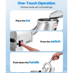 VEVOR Ice Crusher Machine, 440lbs Per Hour Electric 4 Blades Snow Cone Maker, All Stainless Steel Shaved Ice Machine with Bowl and Cover, 350W 1400RPM Ice-Shaver for Home and Commercial Use, Silver