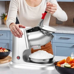 VEVOR Ice Crusher Machine, 220lbs Per Hour Electric 4 Blades Snow Cone Maker, Stainless Steel Shaved Ice Machine with Bowl and Cover, 300W 2000RPM Ice-Shaver for Home and Commercial Use, Silver