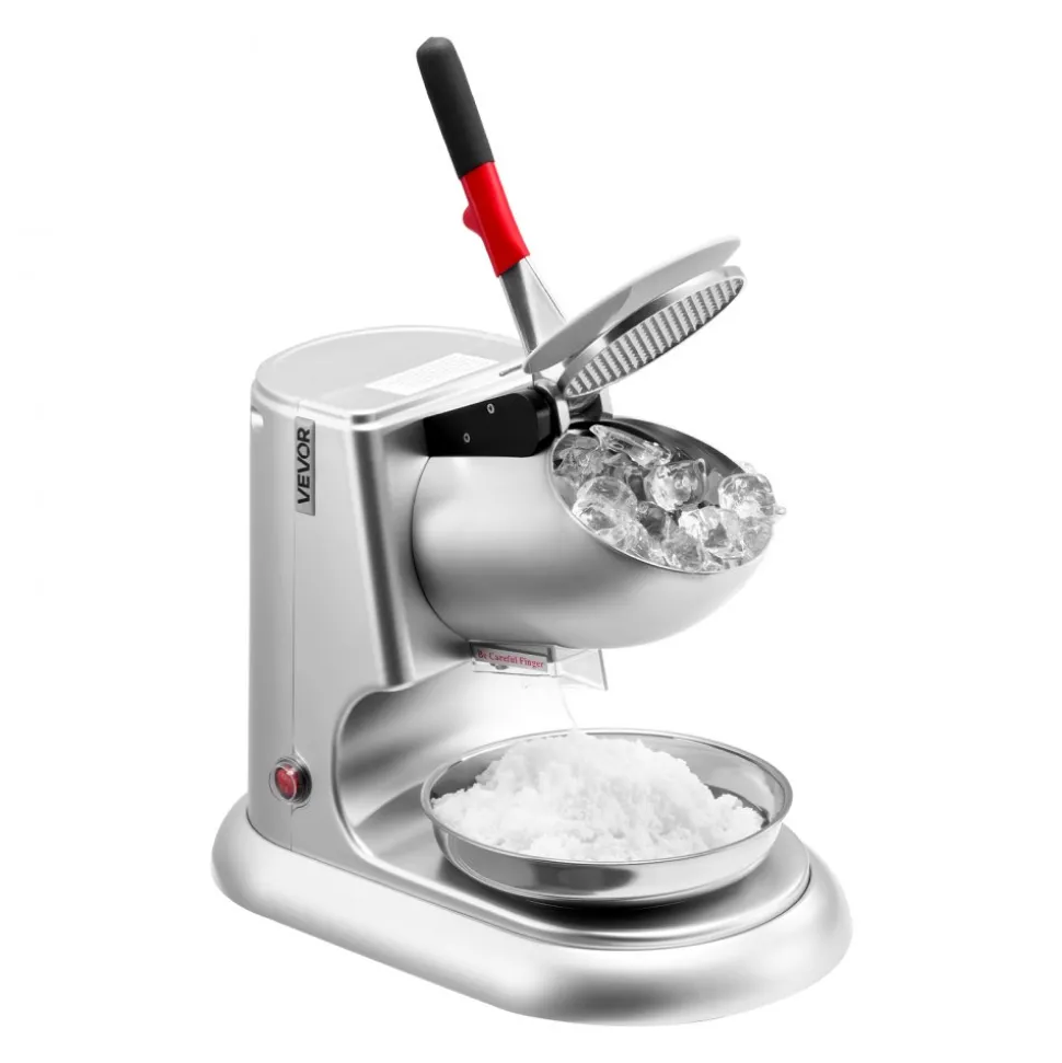 VEVOR Ice Crusher Machine, 220lbs Per Hour Electric 4 Blades Snow Cone Maker, Stainless Steel Shaved Ice Machine with Bowl and Cover, 300W 2000RPM Ice-Shaver for Home and Commercial Use, Silver