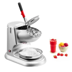 VEVOR Ice Crusher Machine, 220lbs Per Hour Electric 4 Blades Snow Cone Maker, Stainless Steel Shaved Ice Machine with Bowl and Cover, 300W 2000RPM Ice-Shaver for Home and Commercial Use, Silver