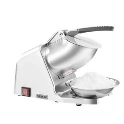 VEVOR Ice Crusher Machine, 286lbs Per Hour Electric 4 Blades Snow Cone Maker, Stainless Steel Shaved Ice Machine with Bowl and Cover, 300W 2000RPM Ice-Shaver for Home and Commercial Use, Silver