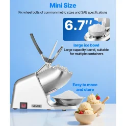 VEVOR Ice Crusher Machine, 286lbs Per Hour Electric 4 Blades Snow Cone Maker, Stainless Steel Shaved Ice Machine with Bowl and Cover, 300W 2000RPM Ice-Shaver for Home and Commercial Use, Silver