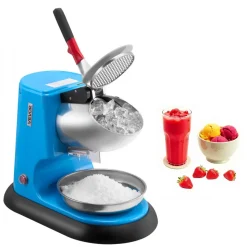 VEVOR Ice Crusher Machine, 220lbs Per Hour Electric 4 Blades Snow Cone Maker, Stainless Steel Shaved Ice Machine with Bowl and Cover, 300W 1400RPM Ice-Shaver for Home and Commercial Use, Blue