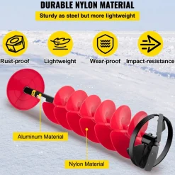 VEVOR Ice Drill Auger, 6" Diameter Nylon Ice Auger, 39" Length Ice Auger Bit,Auger Drill with 11.8" Extension Rod,Auger Bit with Drill Adapter,Top Plate & Blade Guard for Ice Fishing Ice Burrowing