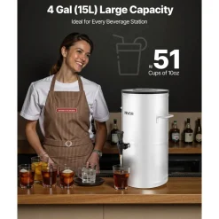 VEVOR Ice Tea Dispenser, 4 Gal/15L 304 Stainless Steel Beverage Dispenser with Spigot & Handle, Suitable for Hot and Cold Drinks, for Iced Tea Coffee Water in Cafes & Restaurants