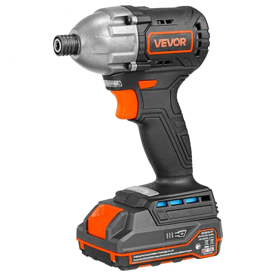 VEVOR Impact Driver, 1/4 Inch, 2800 RPM Max Speed, 20 V Brushless Motor, Electric Cordless Impact Driver Kit with Battery and Charger, 20 Bits, LED Work Light, for Furniture, Electrical, Home Repairs