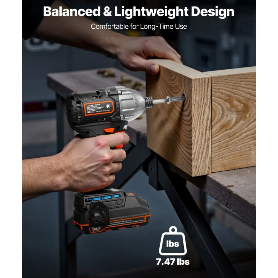 VEVOR Impact Driver, 1/4 Inch, 2800 RPM Max Speed, 20 V Brushless Motor, Electric Cordless Impact Driver Kit with Battery and Charger, 20 Bits, LED Work Light, for Furniture, Electrical, Home Repairs