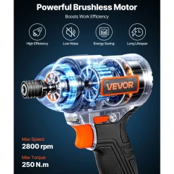 VEVOR Impact Driver, 1/4 Inch, 2800 RPM Max Speed, 20 V Brushless Motor, Electric Cordless Impact Driver Kit with Battery and Charger, 20 Bits, LED Work Light, for Furniture, Electrical, Home Repairs