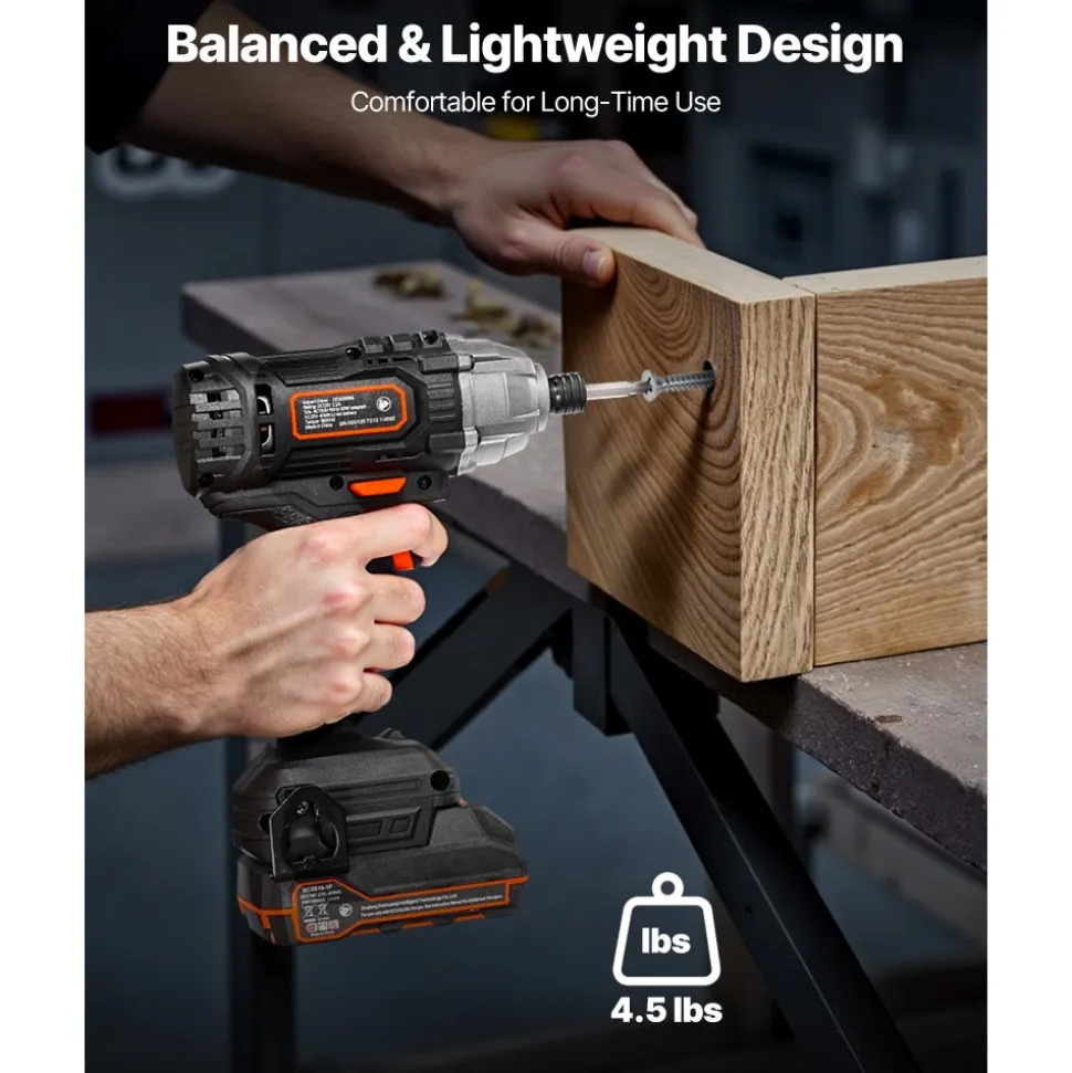 VEVOR Impact Driver, 1/4 Inch, 3000 RPM Max Speed, 12 V Brushless Motor, Electric Cordless Impact Driver Kit with Battery and Charger, 20 Bits, LED Work Light, for Furniture, Electrical, Home Repairs