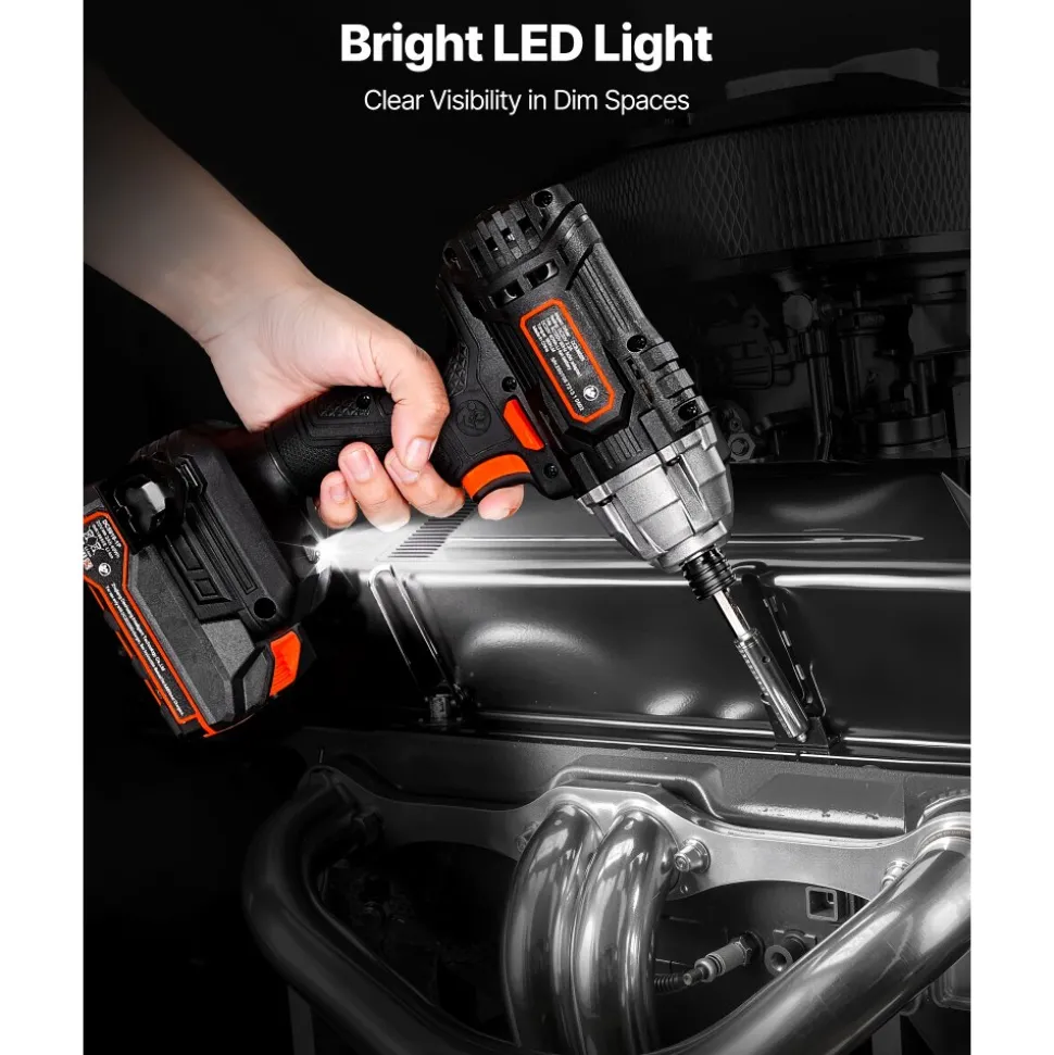 VEVOR Impact Driver, 1/4 Inch, 3000 RPM Max Speed, 12 V Brushless Motor, Electric Cordless Impact Driver Kit with Battery and Charger, 20 Bits, LED Work Light, for Furniture, Electrical, Home Repairs