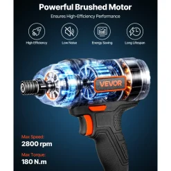 VEVOR Impact Driver, 1/4 Inch, 3000 RPM Max Speed, 12 V Brushless Motor, Electric Cordless Impact Driver Kit with Battery and Charger, 20 Bits, LED Work Light, for Furniture, Electrical, Home Repairs