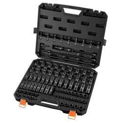VEVOR Impact Socket Set, 3/8" Drive, 90-Piece Socket Set, 6 Point Sockets, SAE 1/4"-3/4" and Metric 6-19 mm, Easy to Identify, with Adapters, Sturdy Storage Case, Cr-Mo Alloy Steel for Vehicles Repair