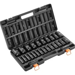 VEVOR Impact Socket Set, 1/2" Drive, 26-Piece Impact Sockets, 6-Point Sockets, Metric 10-30 mm, 32-36 mm, Easy to Identify, with a Sturdy Storage Case, Cr-V Alloy Steel Structure, for Vehicles Repair