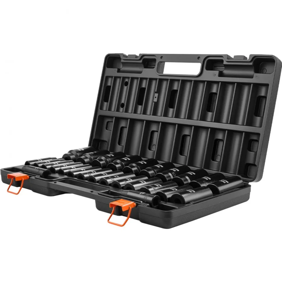 VEVOR Impact Socket Set, 1/2" Drive, 26-Piece Impact Sockets, 6-Point Sockets, Metric 10-30 mm, 32-36 mm, Easy to Identify, with a Sturdy Storage Case, Cr-V Alloy Steel Structure, for Vehicles Repair