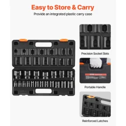 VEVOR Impact Socket Set 1/2 Inches 19 Piece Impact Sockets, Standard Socket Assortment, 1/2 Inches Drive Socket Set Impact Standard SAE (3/8 Inches to 1-1/2 Inches) 6-point Hex Sockets