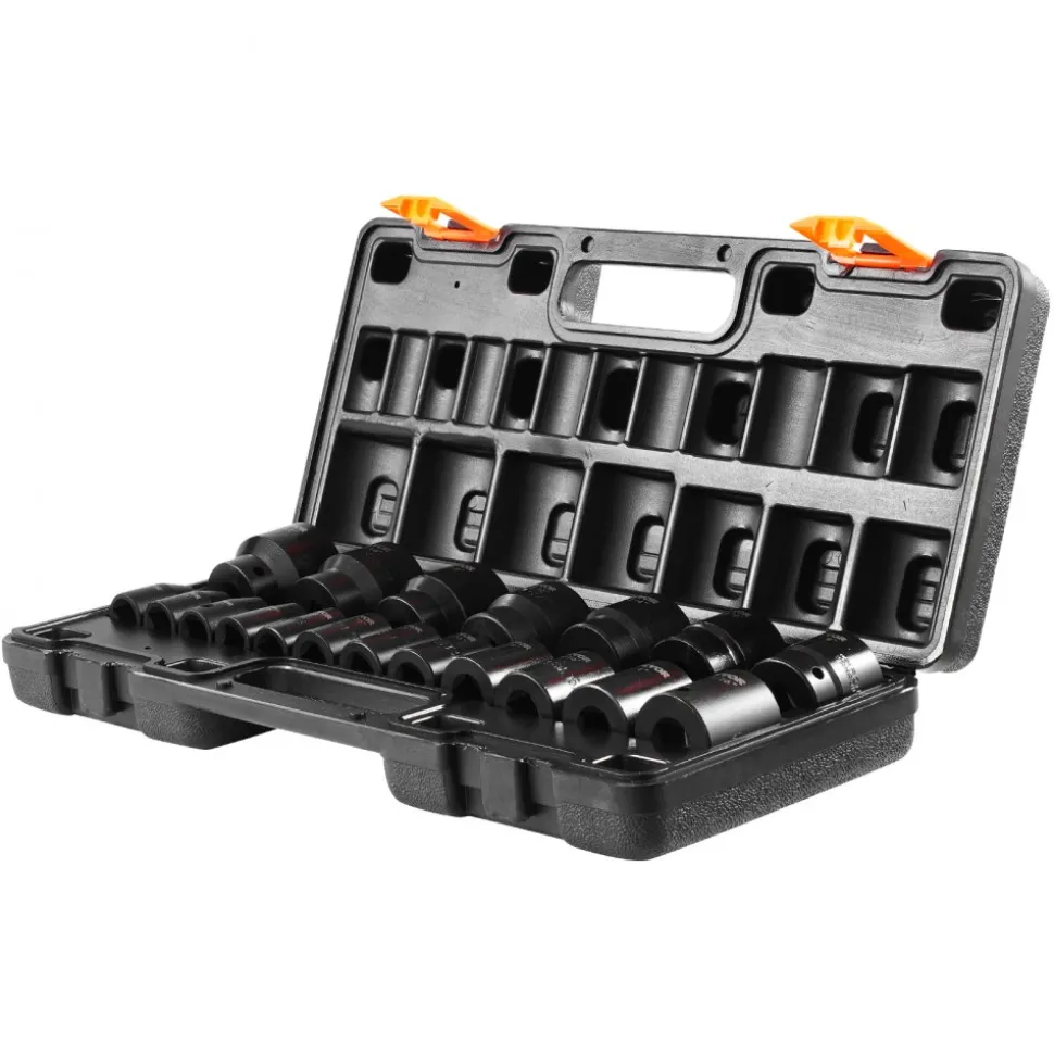 VEVOR Impact Socket Set 1/2 Inches 19 Piece Impact Sockets, Standard Socket Assortment, 1/2 Inches Drive Socket Set Impact Standard SAE (3/8 Inches to 1-1/2 Inches) 6-point Hex Sockets