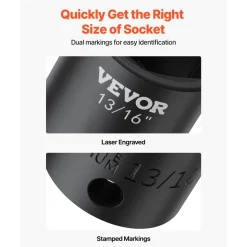 VEVOR Impact Socket Set 1/2 Inches 19 Piece Impact Sockets, Standard Socket Assortment, 1/2 Inches Drive Socket Set Impact Standard SAE (3/8 Inches to 1-1/2 Inches) 6-point Hex Sockets