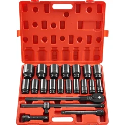 VEVOR Impact Socket Set 3/4 Inches 22 Piece Deep Impact Sockets, Socket Assortment 3/4 Inches Drive Socket Set Impact Standard SAE Sizes 7/8 Inches to 2 Inches Includes Adapters and Ratchet Handle