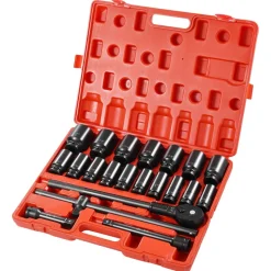 VEVOR Impact Socket Set 3/4 Inches 22 Piece Deep Impact Sockets, Socket Assortment 3/4 Inches Drive Socket Set Impact Standard SAE Sizes 7/8 Inches to 2 Inches Includes Adapters and Ratchet Handle