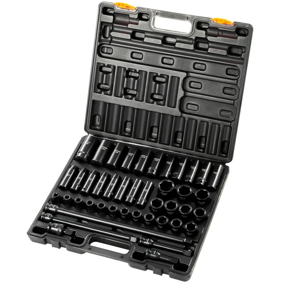 VEVOR Impact Socket Set 1/2 Inches 43 Piece Impact Sockets, Standard Socket Assortment, 1/2 Inches Drive Socket Set 6-Point Sockets Metric 9-30mm (Standard/Deep)